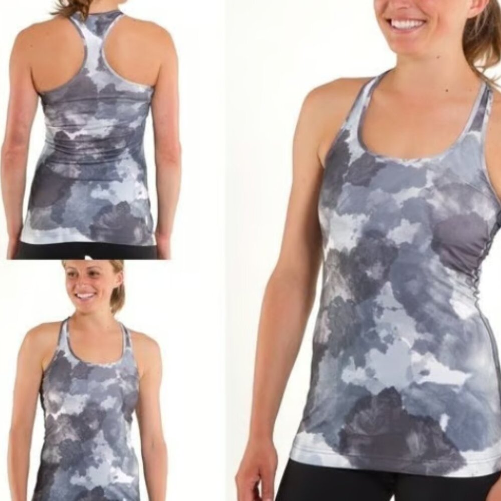 Lululemon Cool Racerback Gym Run Top Shirt Size 2 White Coal Tinted Canvas Super